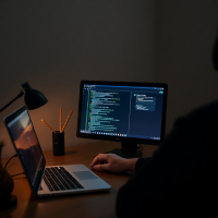 A person using a dedicated device for darknet activities, with no personal accounts or data, and a clean desktop environment