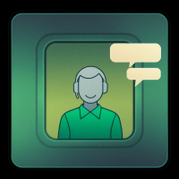 Retro window with chat bubbles and support agent avatar